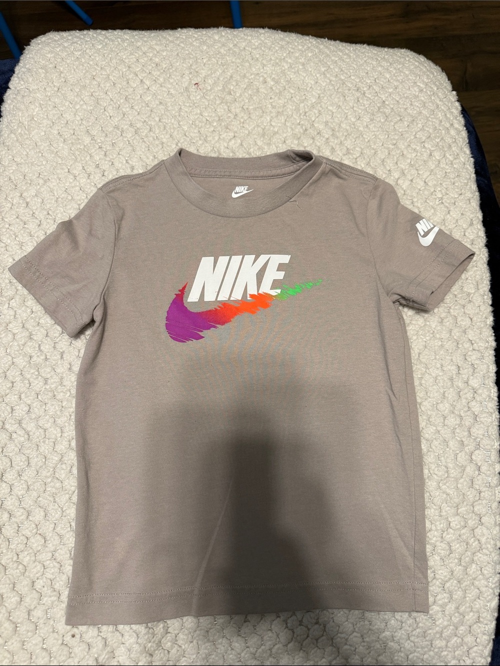 Nike Taupe Tee with Multicolor Swoosh